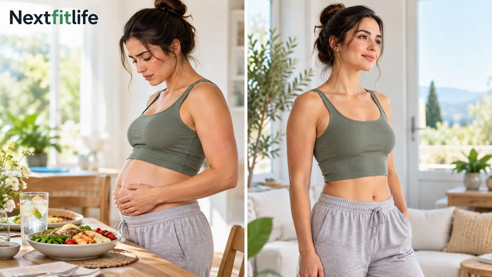 Bloating vs fat comparison showing temporary abdominal distention versus longer term body fat changes