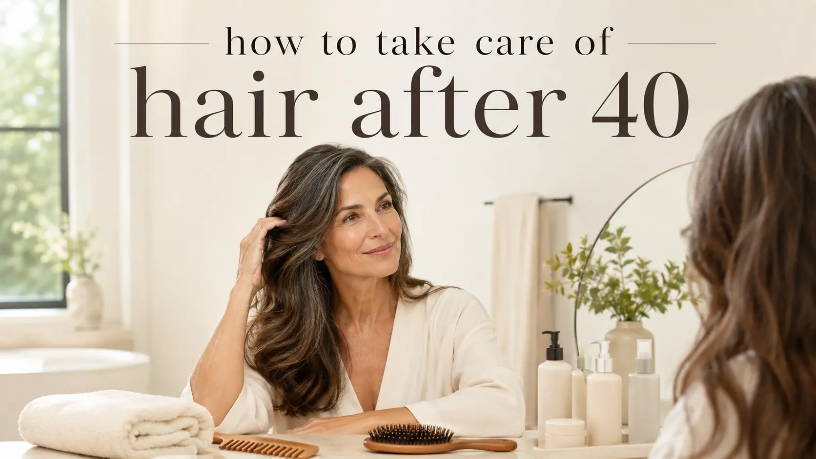 how-to-take-care-of-hair-after-40 - Woman over 40 following a gentle hair care routine for healthy, soft, and strong hair.