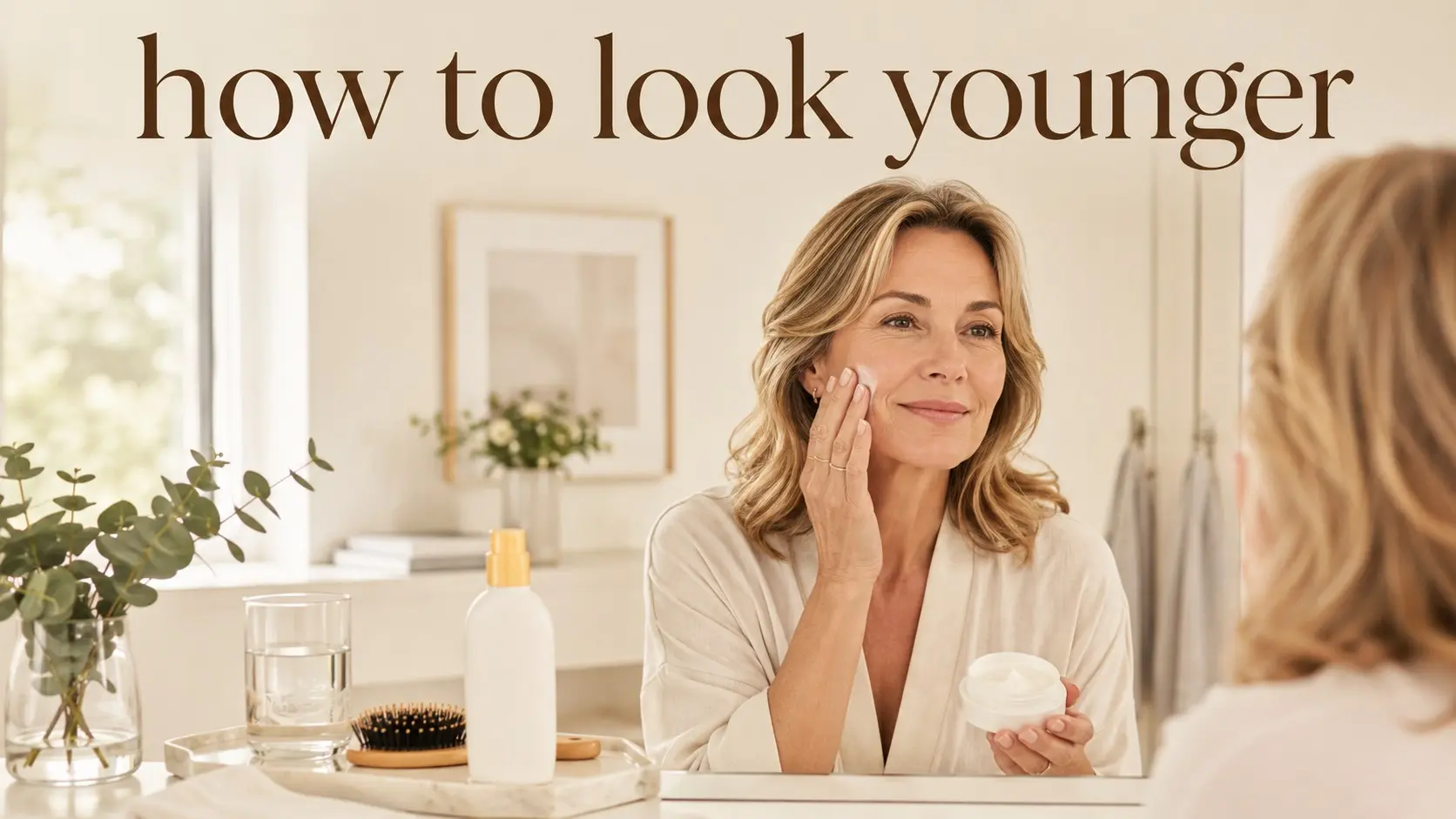 how to look younger - Confident woman following simple skin care and healthy aging habits to look fresh and rested.