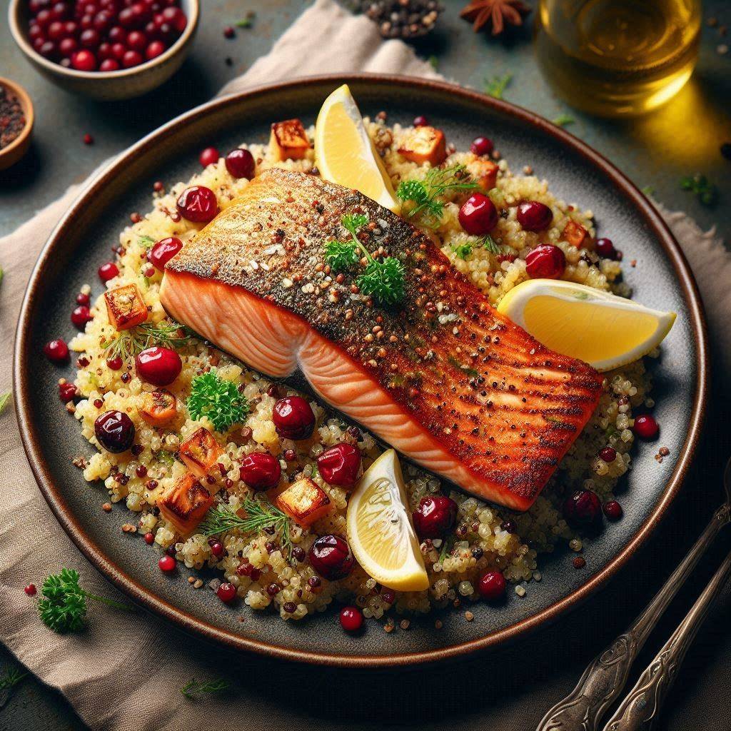 Baked Salmon with Cranberry Quinoa