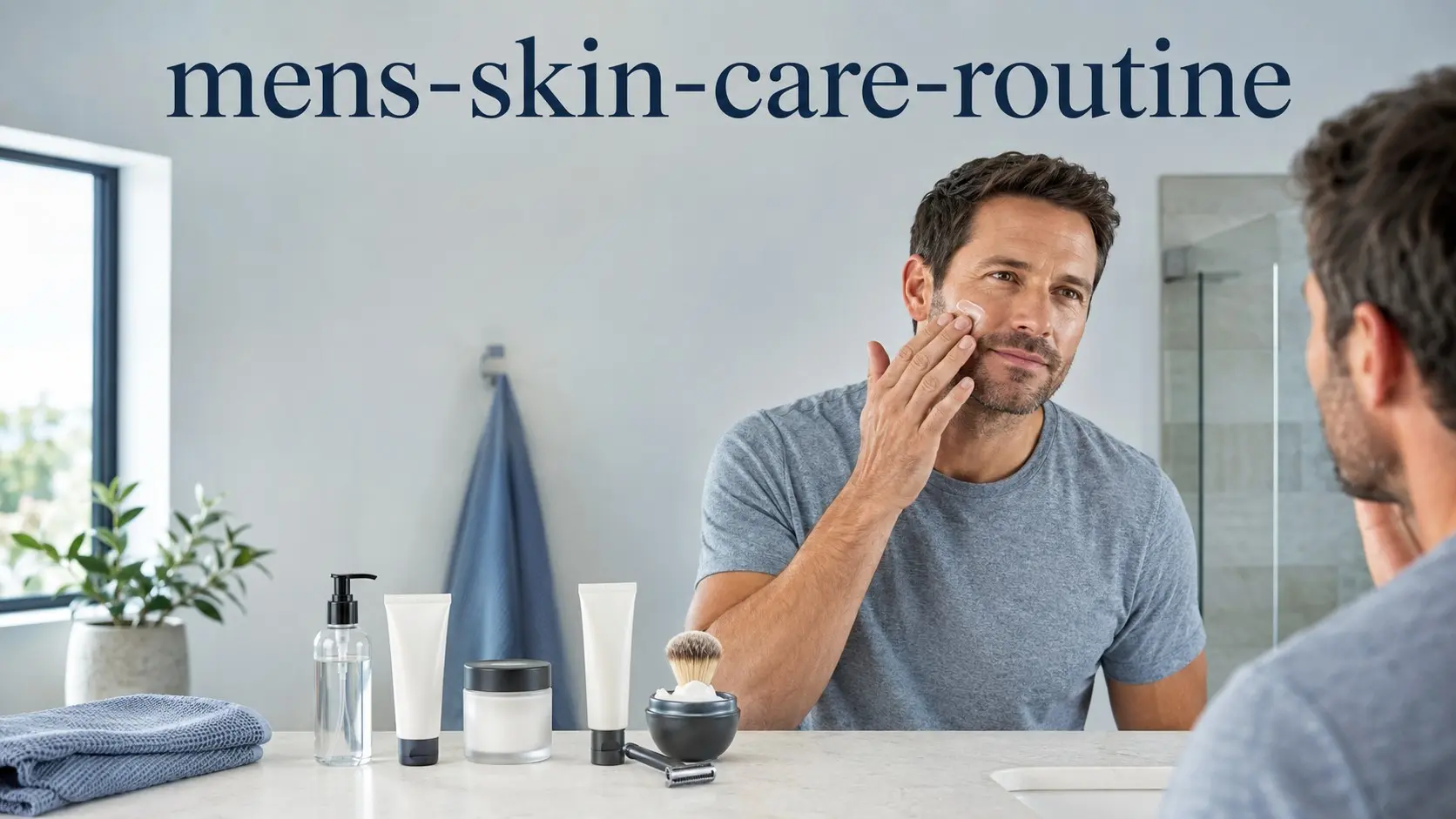 mens-skin-care-routine- Man applying moisturizer as part of a simple men’s skin care routine for healthy skin