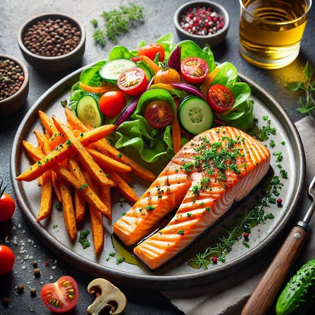 Salmon with Sweet Potato Fries