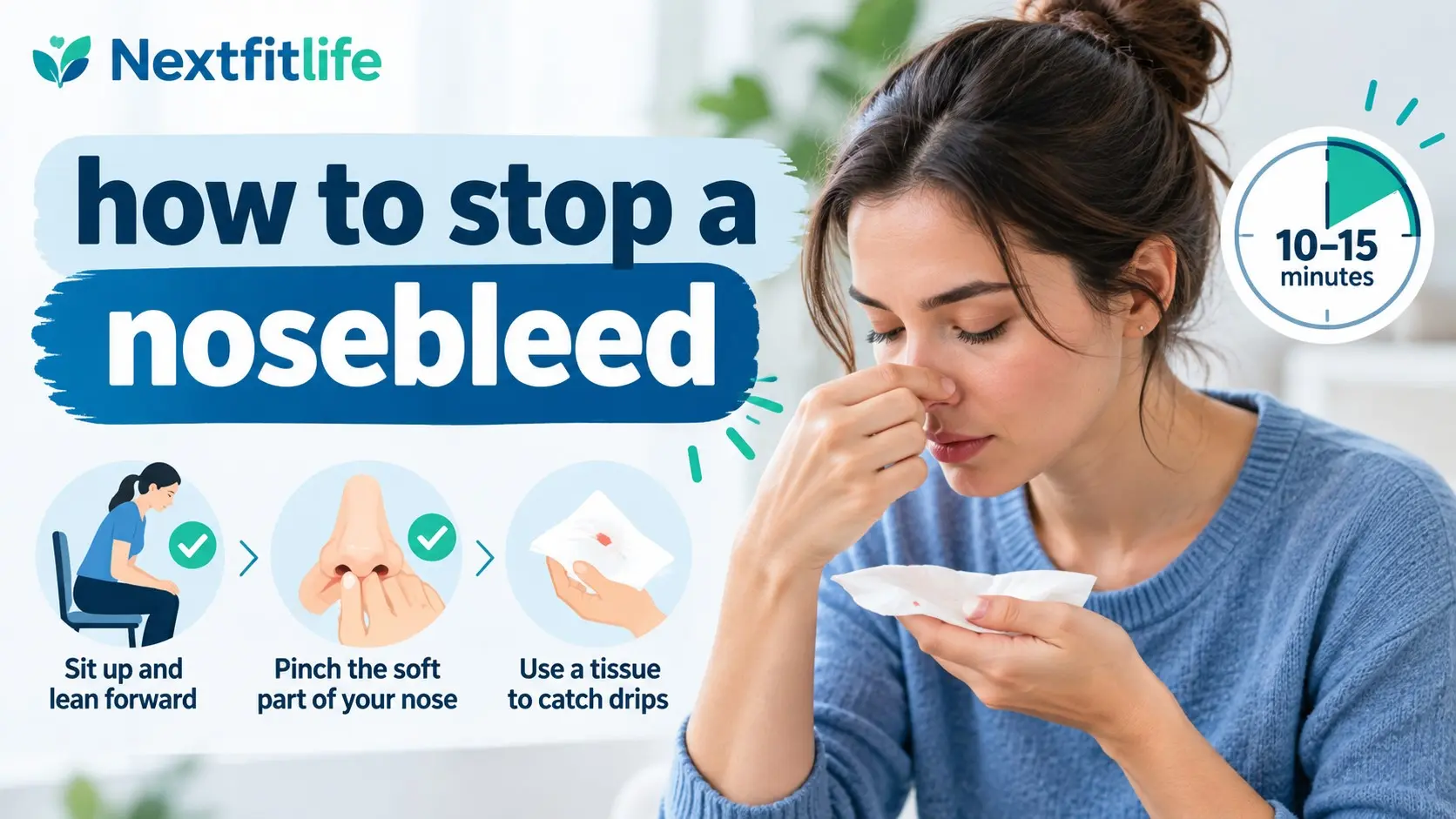 How to stop a nosebleed by leaning forward and pinching the soft part of the nose