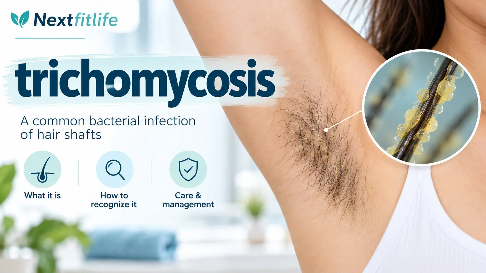 Trichomycosis showing yellow bacterial concretions around underarm hair shafts