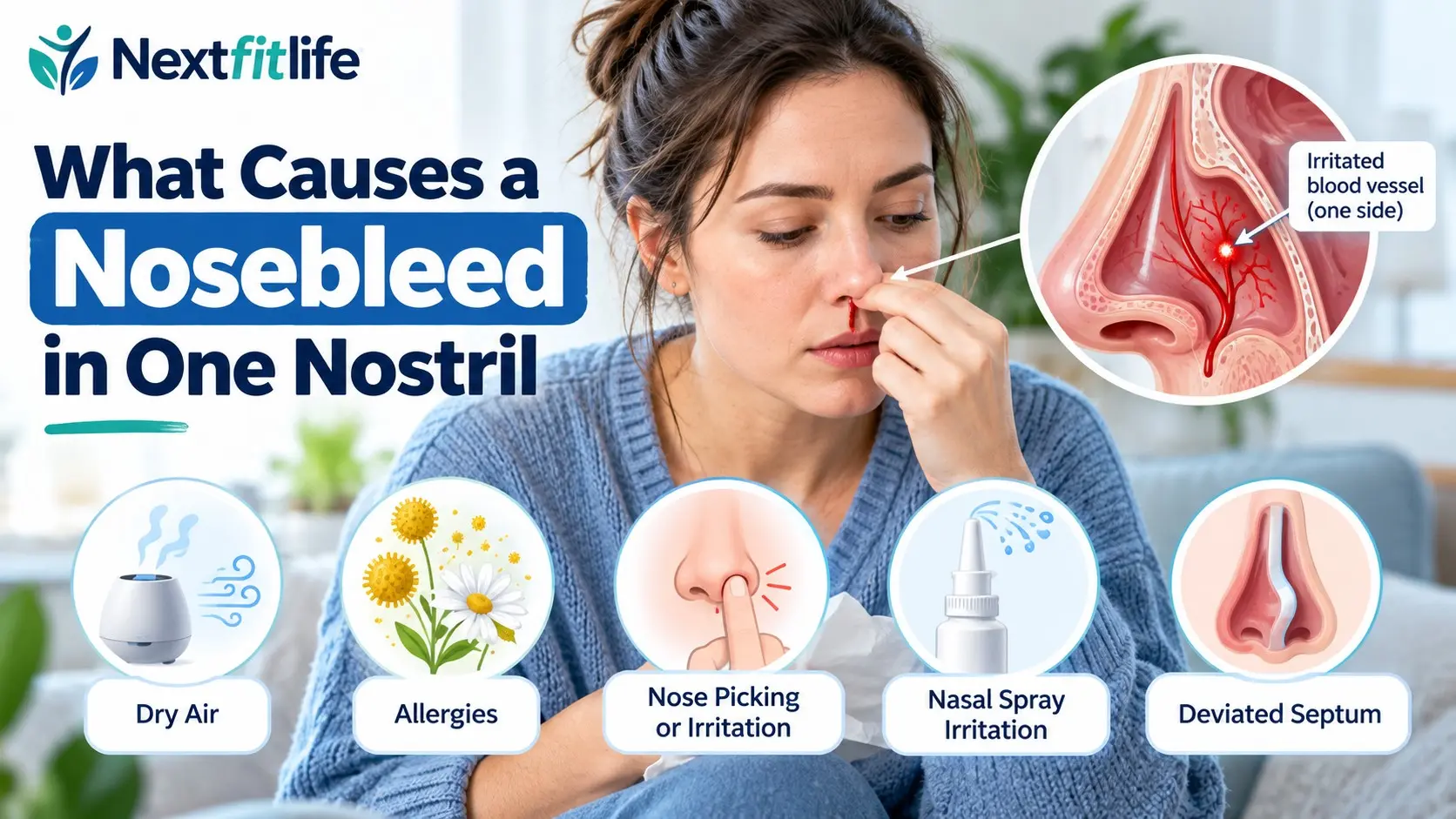 What Causes a Nosebleed in One Nostril showing dryness, irritation, and local nasal bleeding