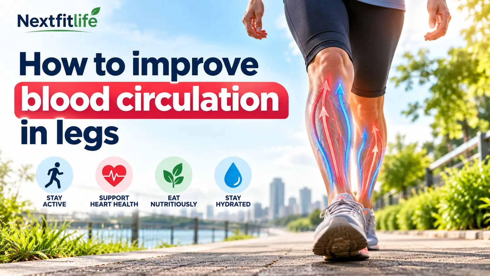 How to improve blood circulation in legs with walking, calf exercises, heart healthy food, movement breaks, and vascular care
