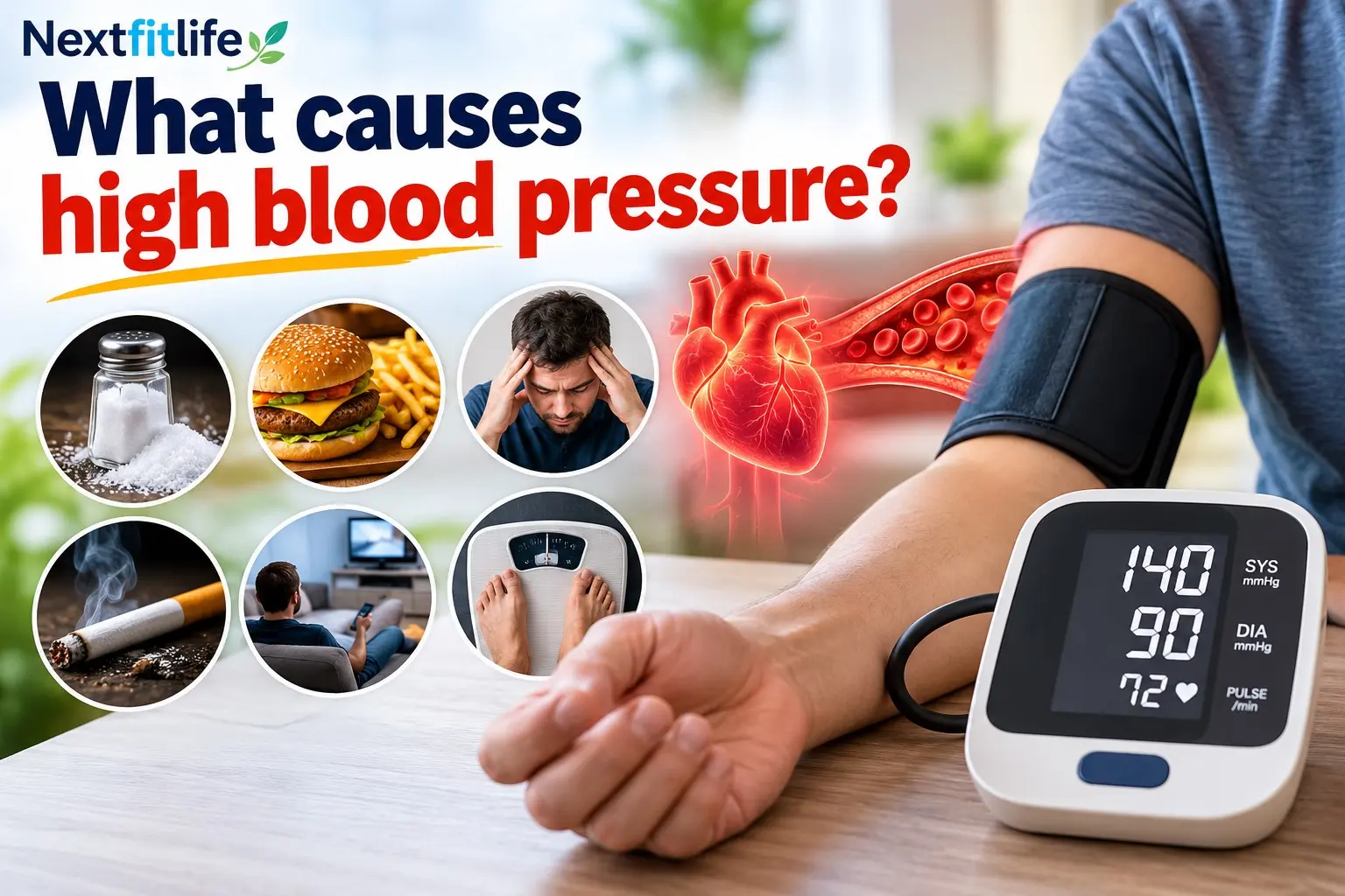 What causes high blood pressure including sodium, poor sleep, kidney disease, stress, obesity, medicines, and healthy prevention habits