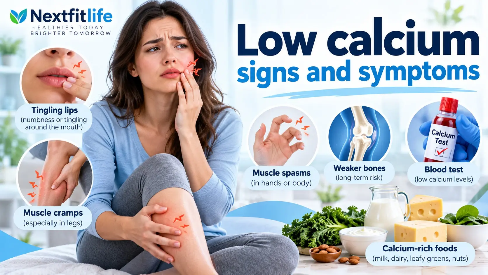 Low calcium signs and symptoms including tingling, muscle cramps, spasms, blood testing, vitamin D, magnesium, and calcium rich foods
