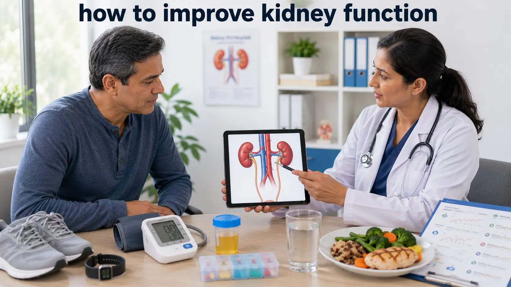 how to improve kidney function -Patient reviews kidney function tests, blood pressure, medicines, and daily kidney care with a nephrologist.