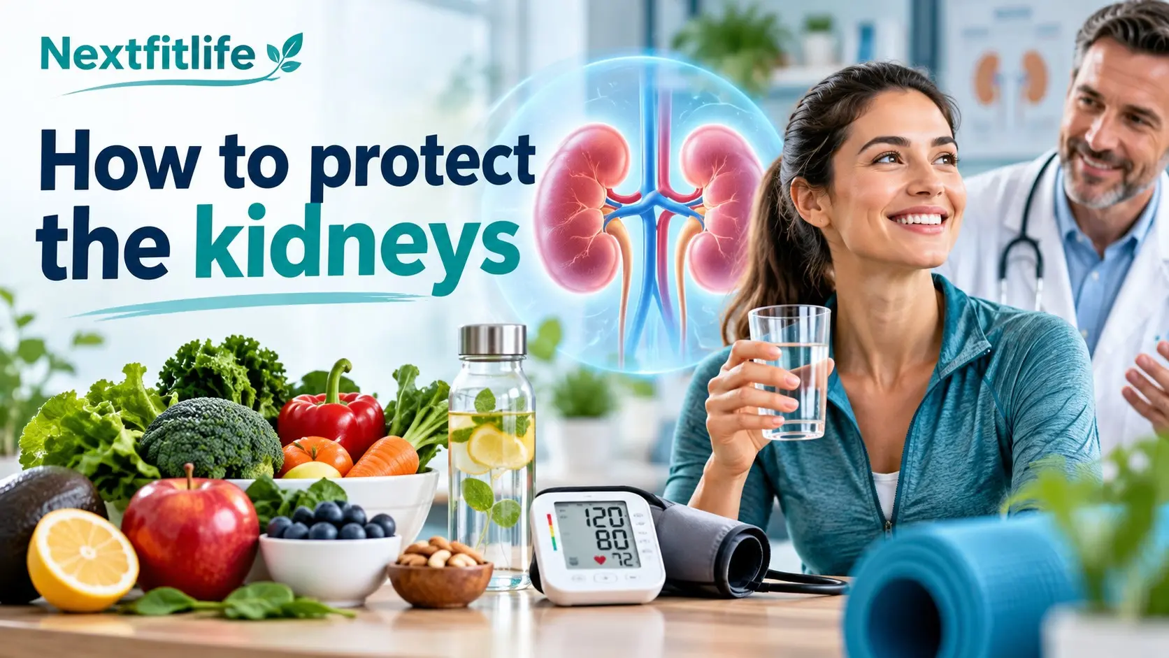 How to protect the kidneys with blood pressure control, eGFR and UACR tests, healthy food, exercise, hydration, and safe medicines