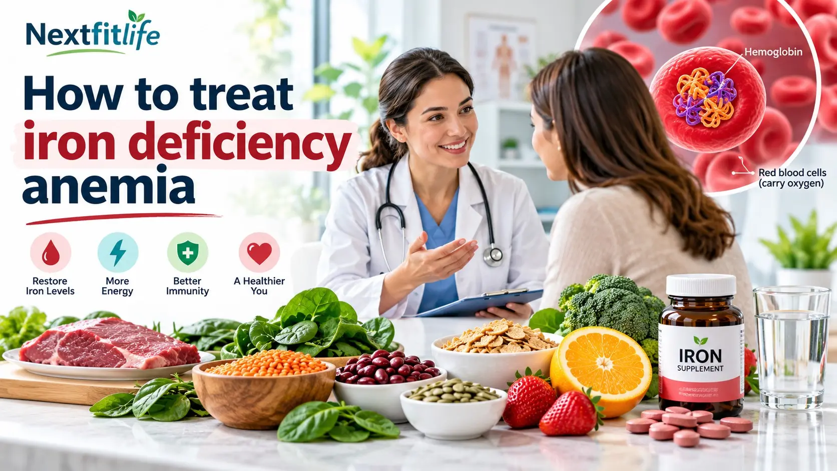 How to treat iron deficiency anemia with ferritin tests, iron rich foods, oral supplements, IV iron, and medical care