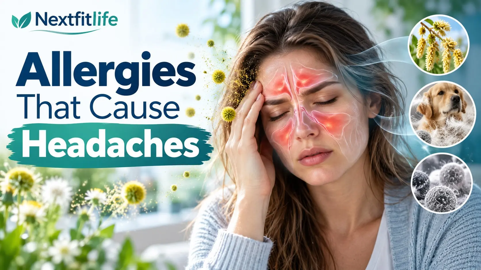 Allergies that cause headaches with pollen, nasal congestion, sinus pressure, watery eyes, sneezing, and migraine symptoms