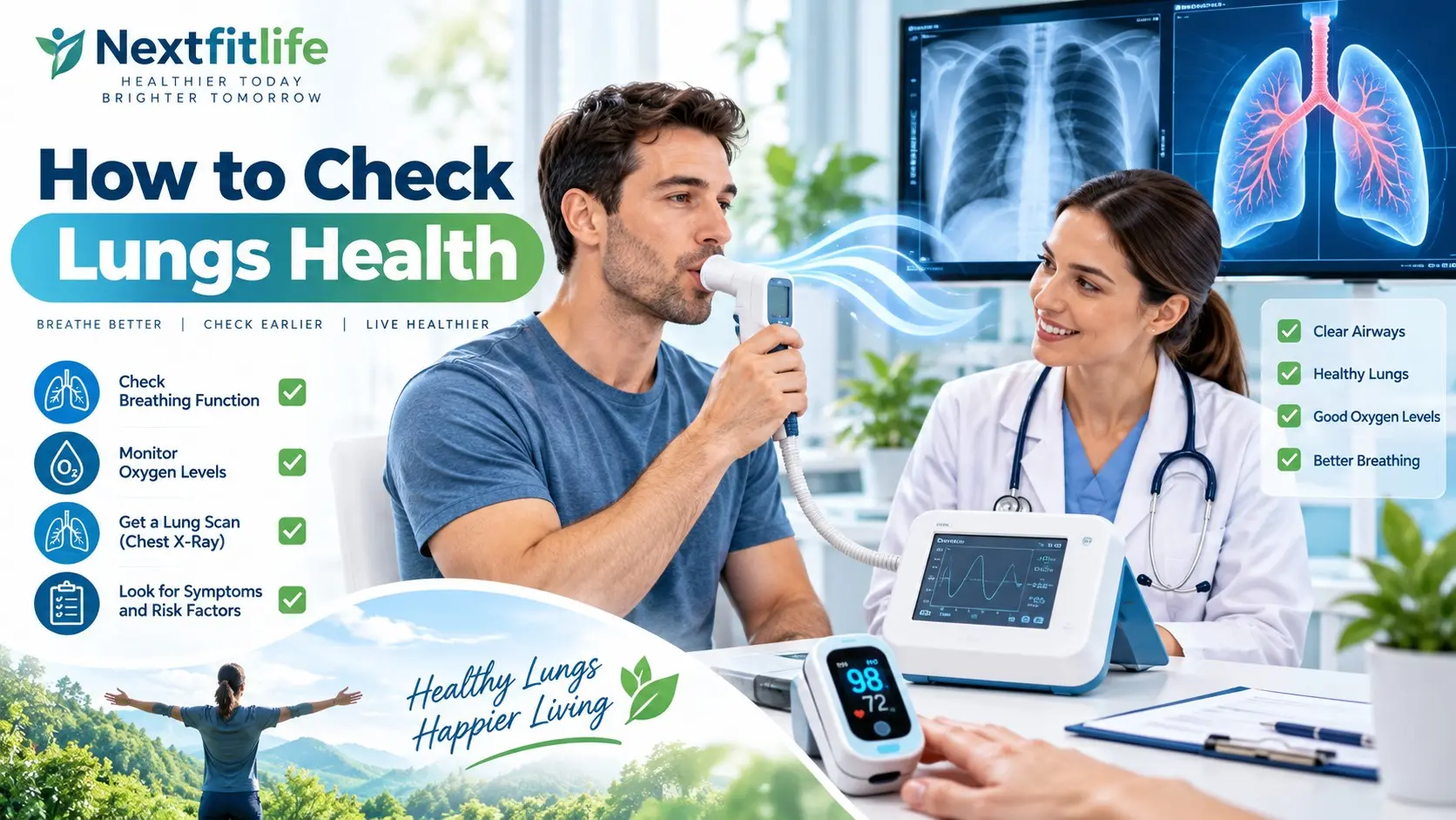 How to check lungs health with spirometry, pulse oximeter, breathing symptoms, chest imaging, and healthy lungs