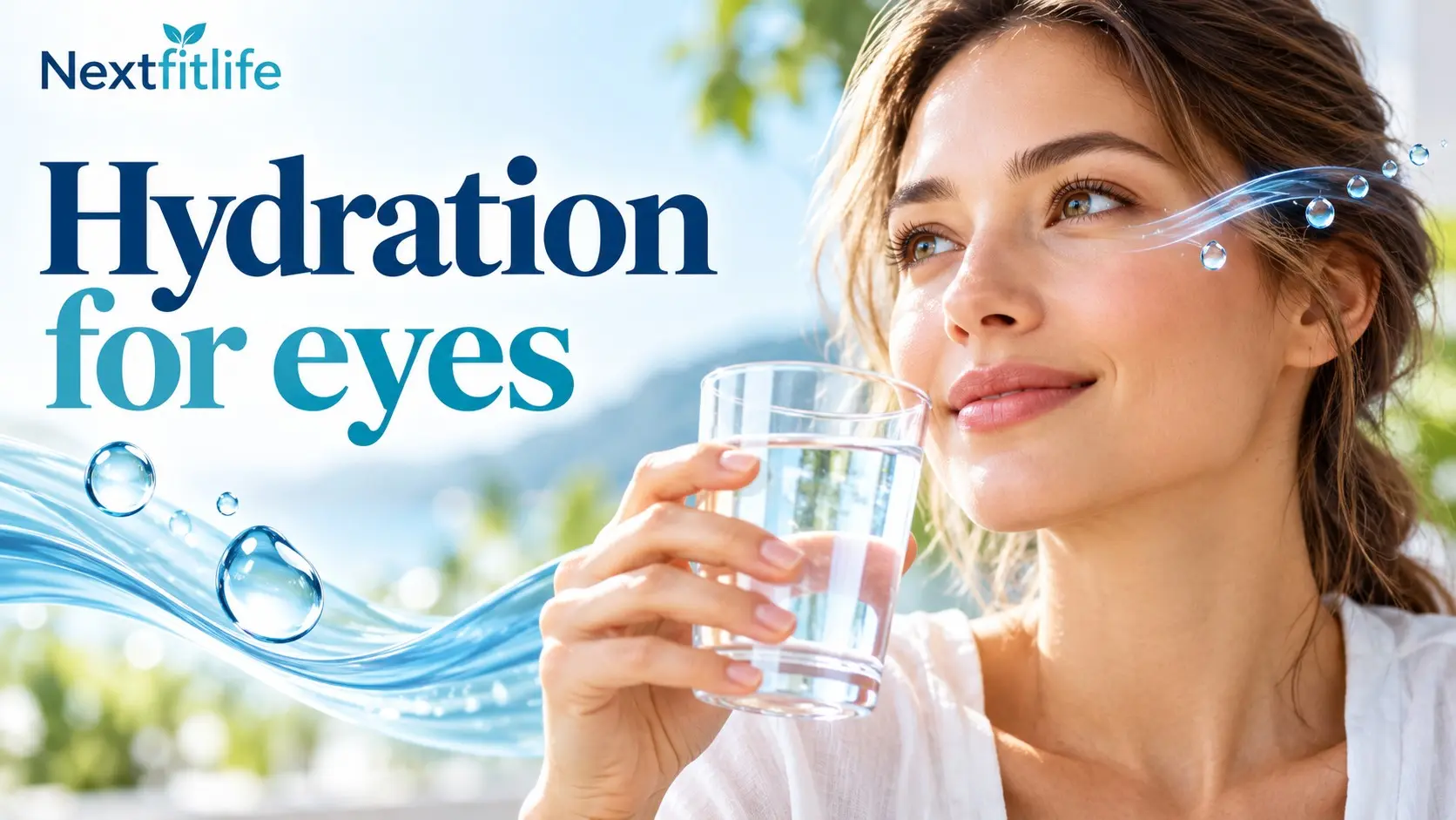 Hydration for eyes guide showing water and healthy tear film support for comfortable eyes