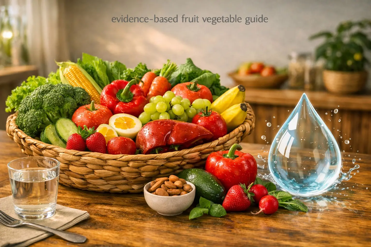 Evidence‑based fruits & vegetables guide – colourful basket of fruits and vegetables, representing nature’s bounty.