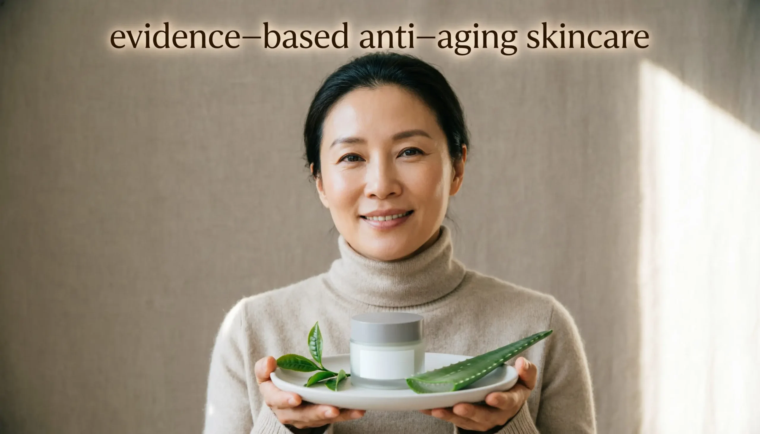 Evidence‑based anti‑aging & wrinkles guide – smooth skin, skincare products, natural ingredients, representing youthful skin.