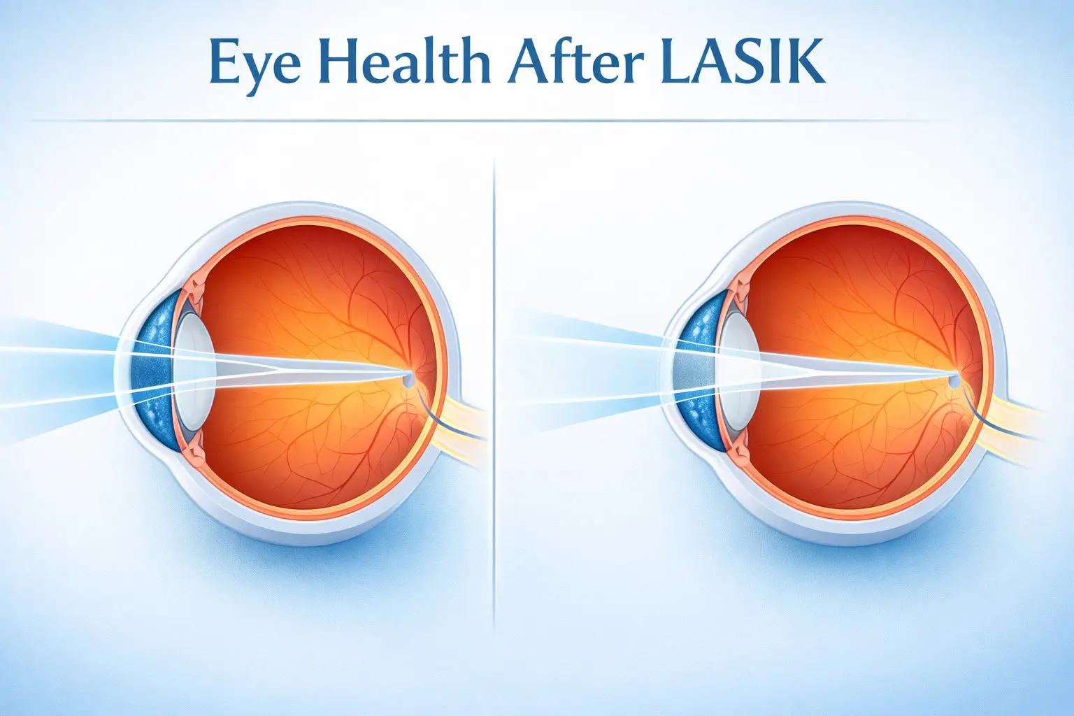 Eye health after LASIK surgery guide covering dry eye recovery halos long-term care UV protection and when to have annual eye exams after refractive surgery
