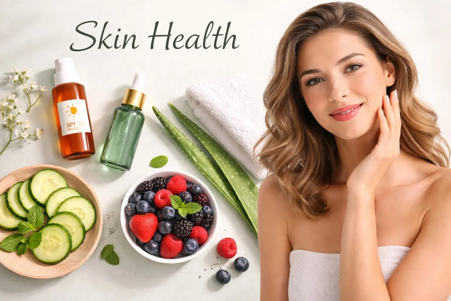 Skin health complete guide covering skincare routines acne eczema anti-aging sun protection and the best foods and ingredients for healthy clear skin in 2026