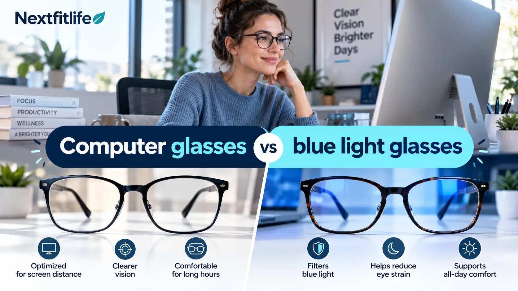 Computer glasses vs blue light glasses comparison for digital eye strain and screen comfort