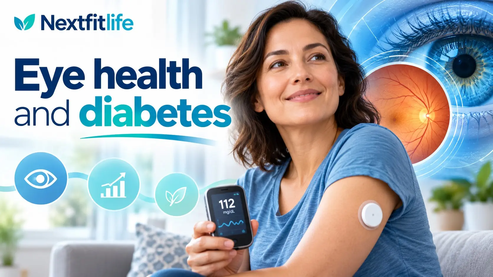 Eye health and diabetes guide showing blood sugar management and a retinal eye health check
