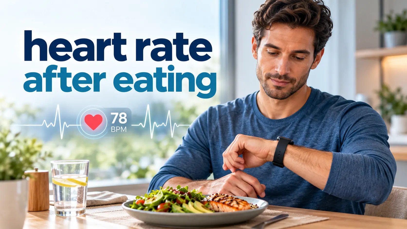 Heart rate after eating shown by an adult checking pulse after a meal