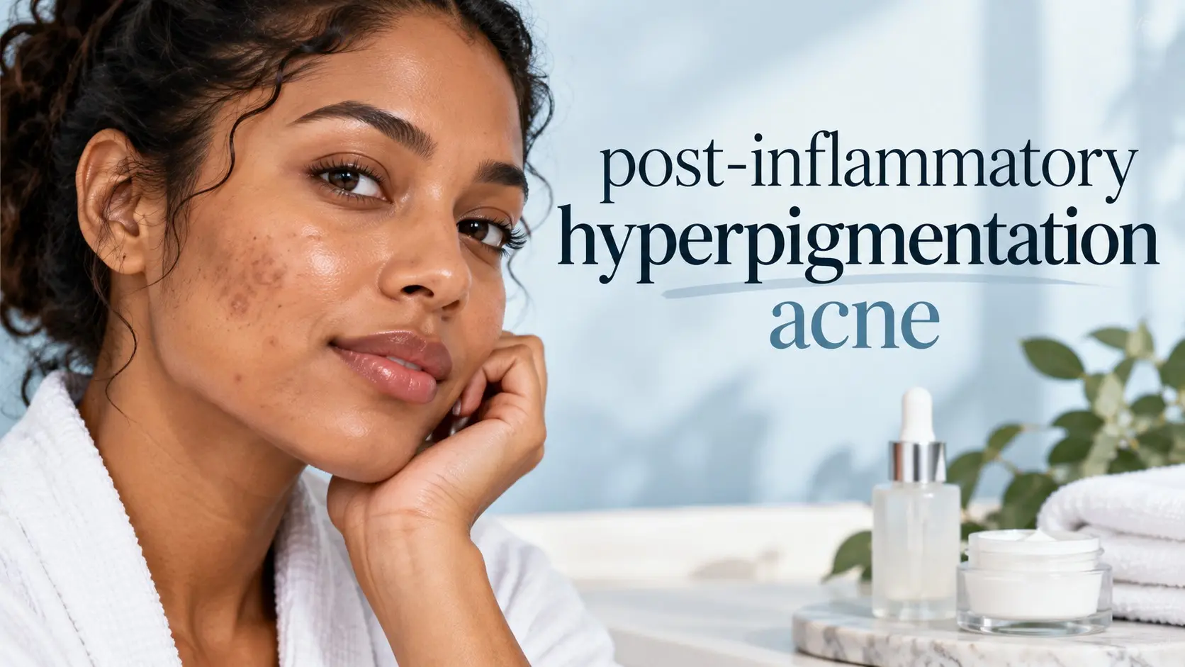 Post-inflammatory hyperpigmentation acne showing dark acne marks, active pimples, sunscreen, azelaic acid, and gentle skincare