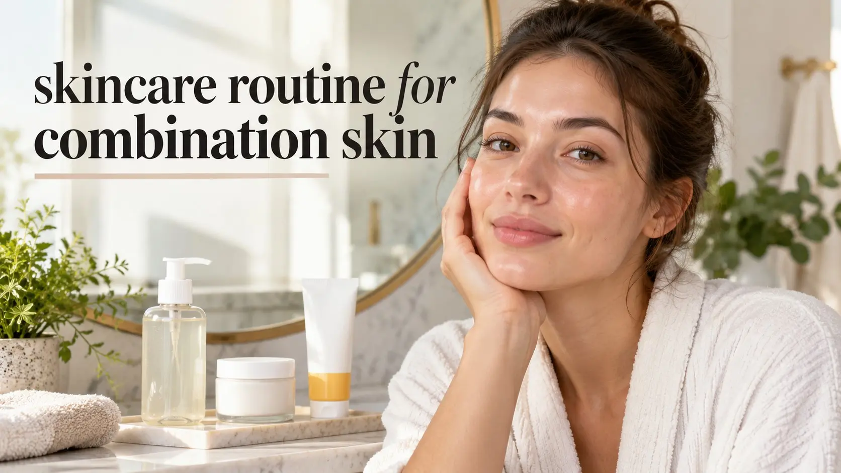 Skincare routine for combination skin with cleanser moisturizer and sunscreen
