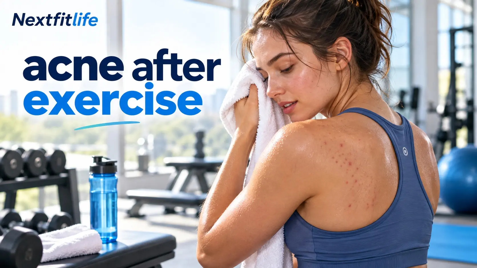 Acne after exercise with mild workout breakouts caused by sweat, friction, tight clothing, and sports equipment