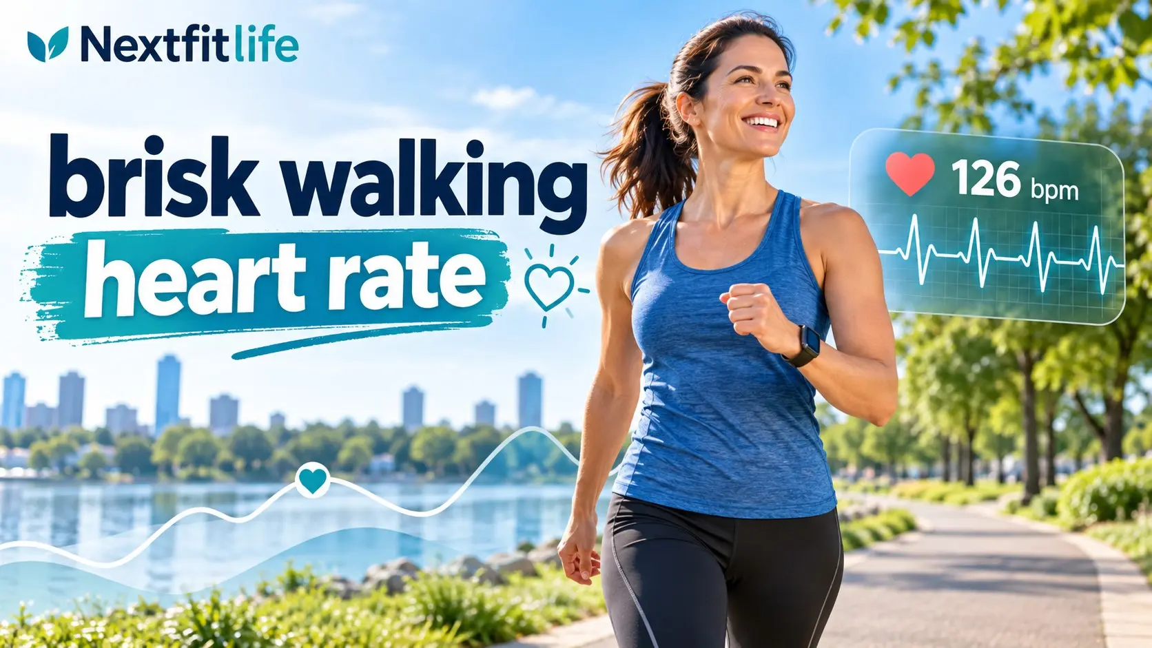 Brisk walking heart rate with an adult checking pulse during a moderate intensity walk
