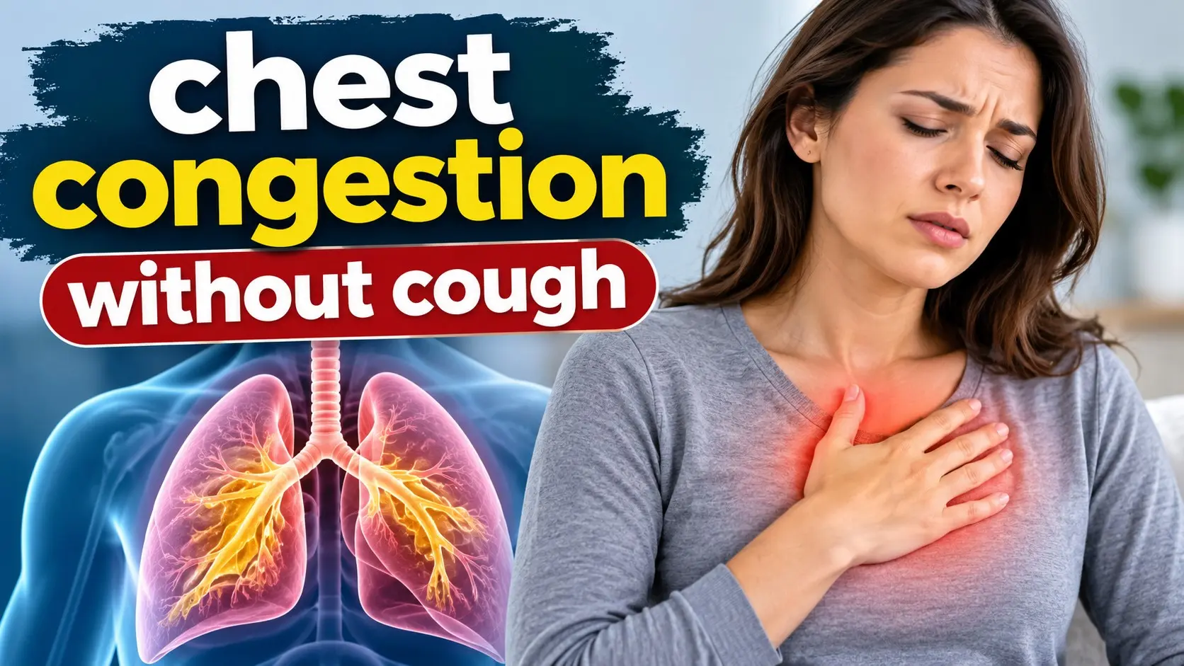 Chest congestion without cough shown as chest tightness with subtle lung and airway health illustrations