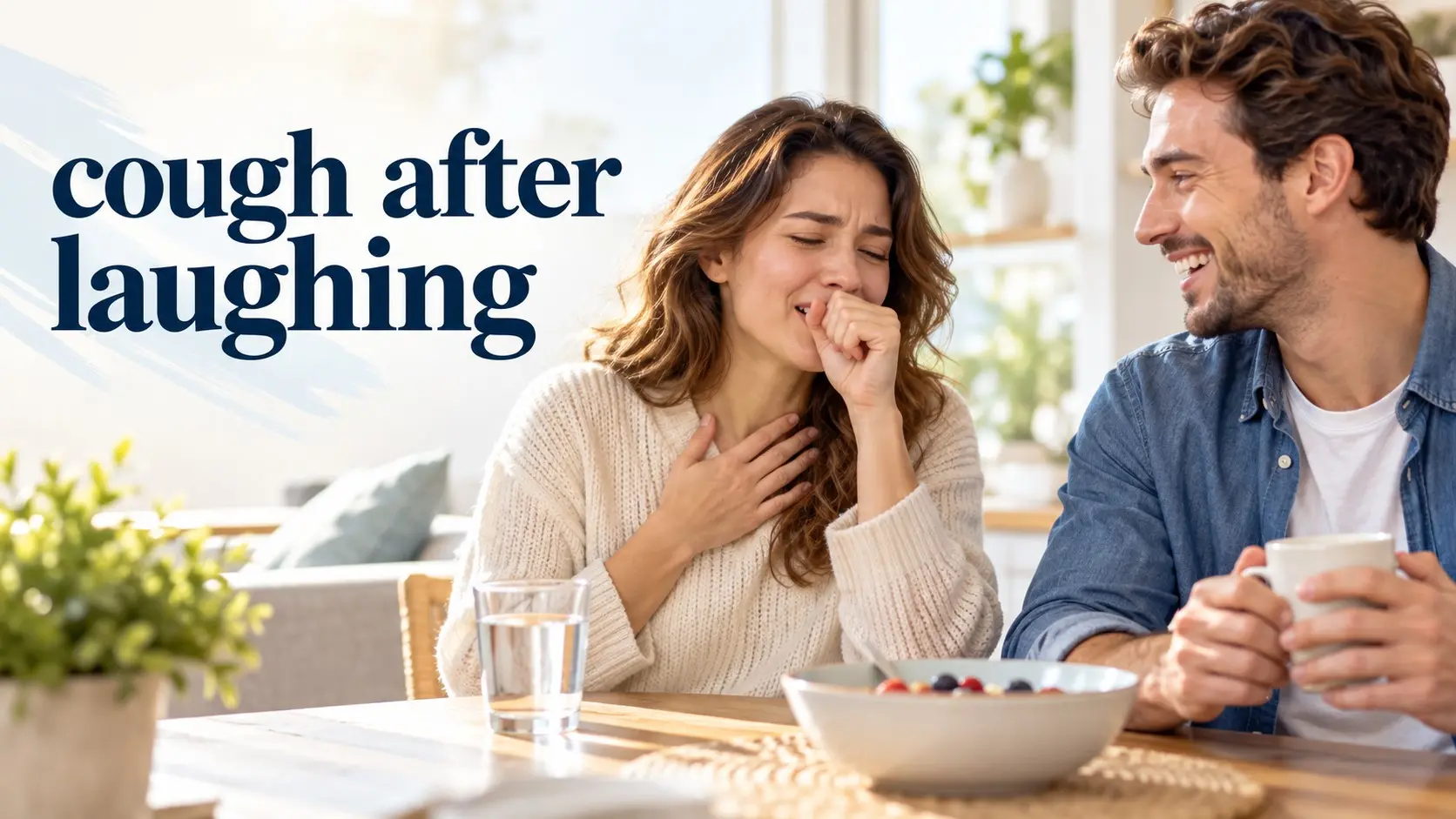 cough after laughing as an adult pauses after laughter because of a brief throat triggered cough