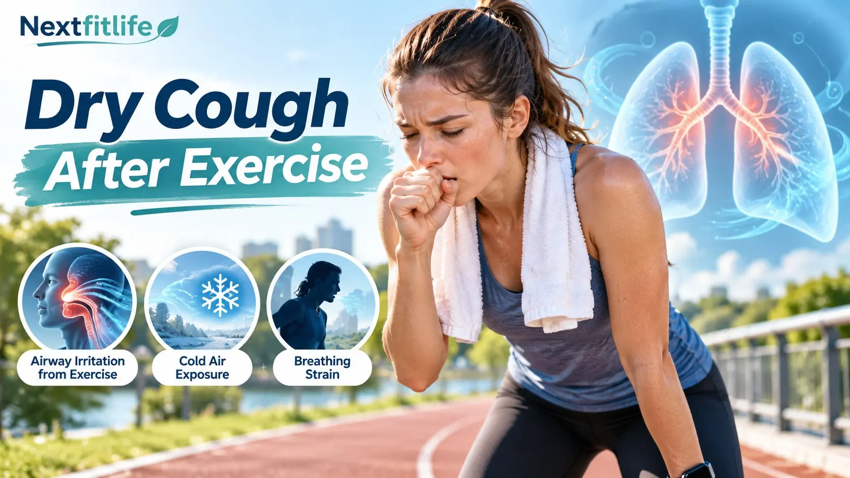 Dry cough after exercise with running, airway irritation, asthma symptoms, cold air, spirometry, and medical evaluation