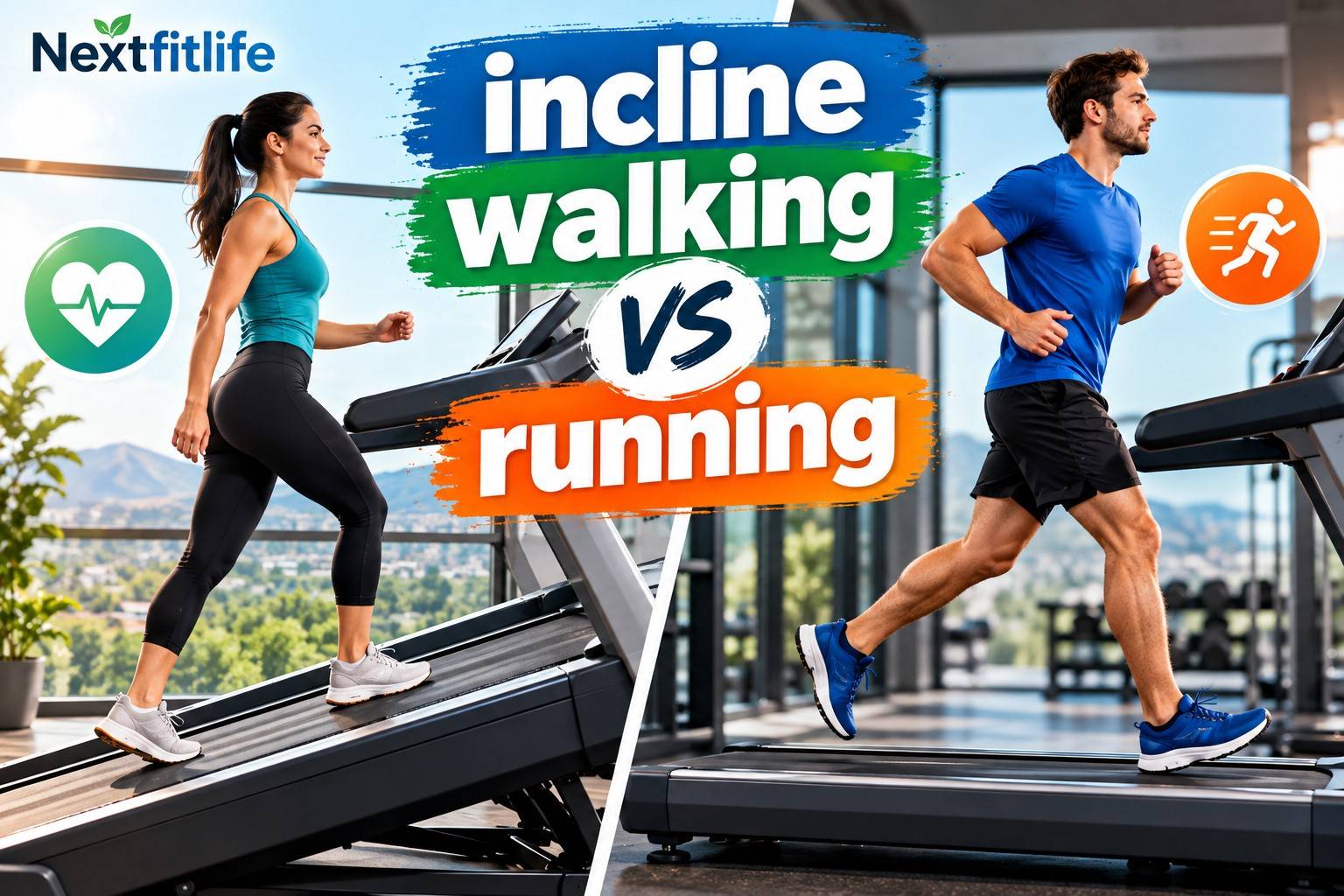 Incline walking vs running comparison on a treadmill for cardio with less impact