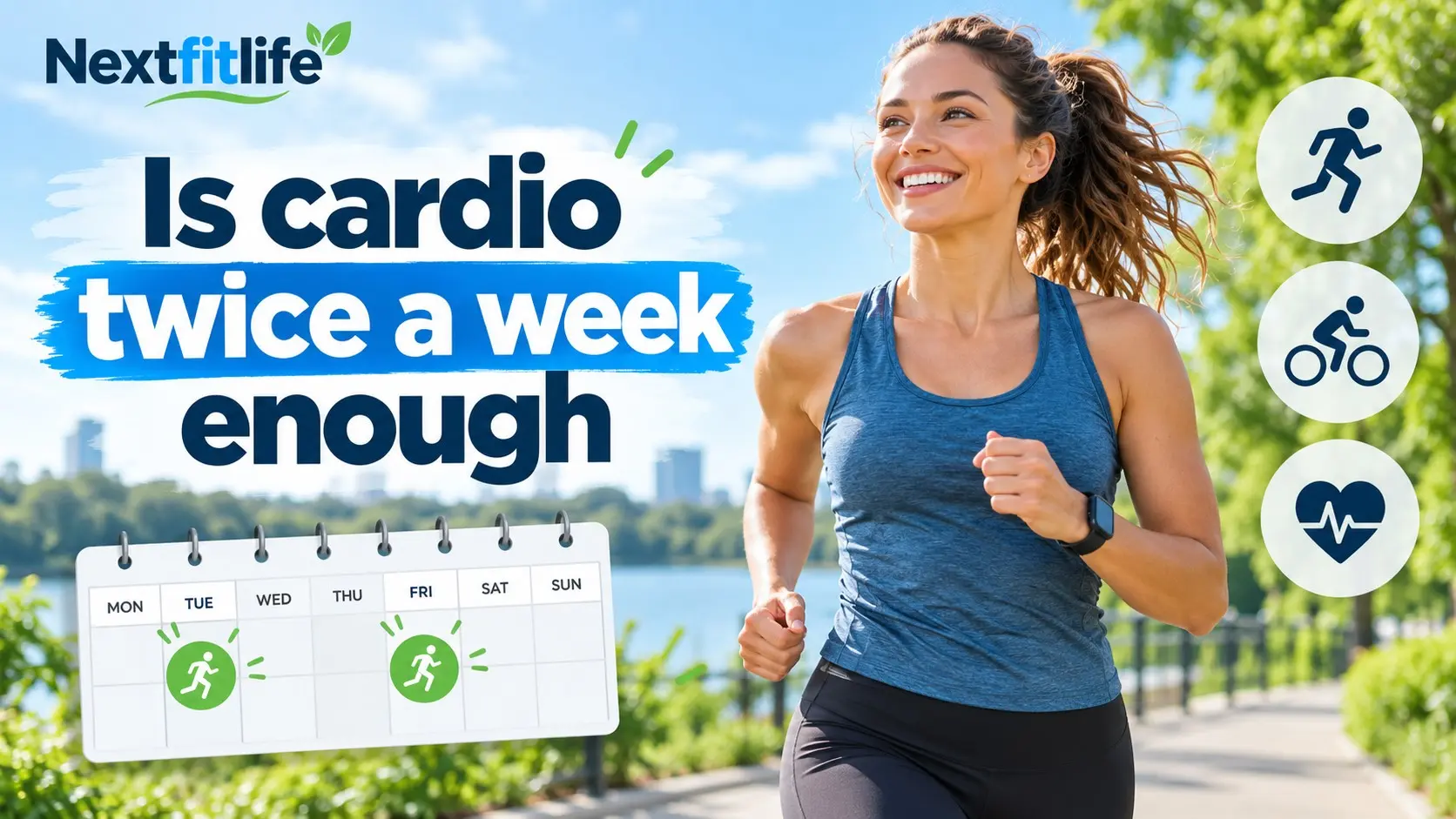 Is cardio twice a week enough showing two weekly cardio sessions with walking, cycling, heart health, and aerobic fitness