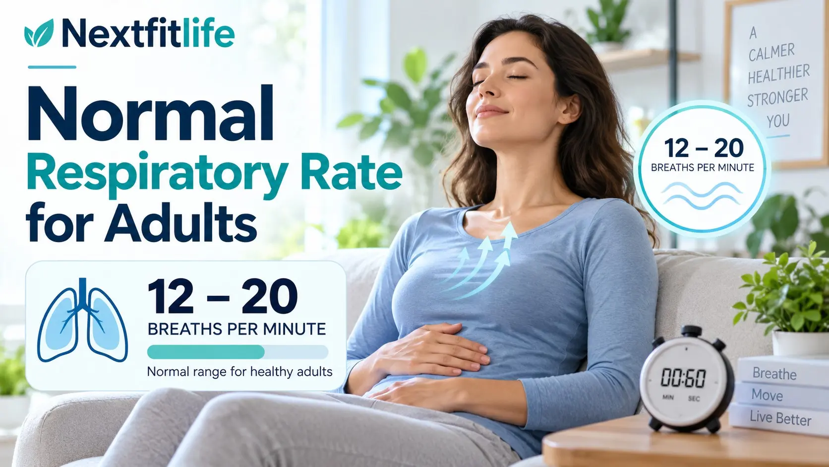 Normal respiratory rate for adults showing how to count breaths per minute and recognize fast or slow breathing