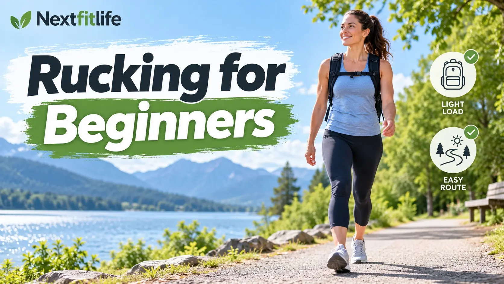 Rucking for beginners guide showing safe weighted walking, a fitted backpack, supportive shoes, and gradual progression