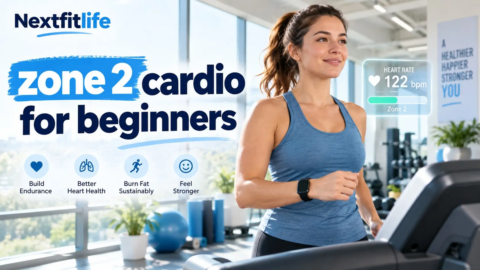 Zone 2 cardio for beginners using an easy conversational pace with heart rate and talk test guidance